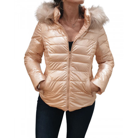 Doudoune métallisée pêche à capuche à fourrure