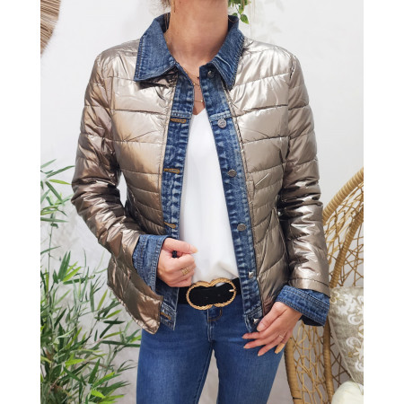 Doudoune femme bronze rebords jeans