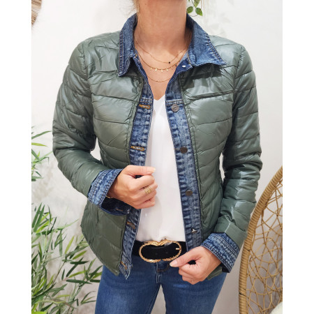 Doudoune femme kaki metallisé rebords jeans