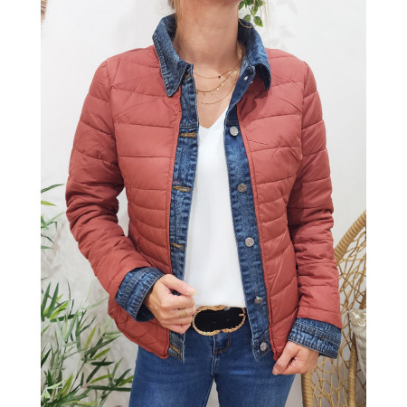 Doudoune femme terracota mate rebords jeans