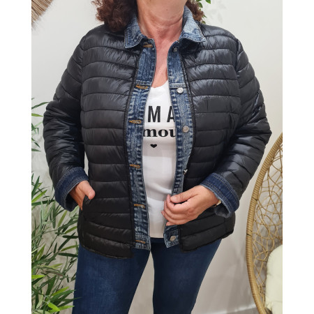 Doudoune femme grande taille noire rebords jeans