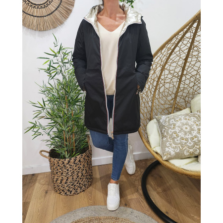 Parka doudoune femme longue épaisse réversible noire et dorée