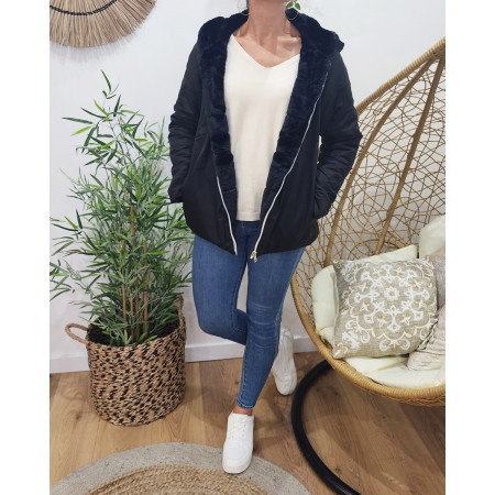 Parka femme réversible fausse fourrure noire Zola