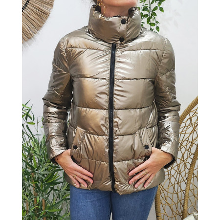 Doudoune  femme dorée et noire col montant Amalia