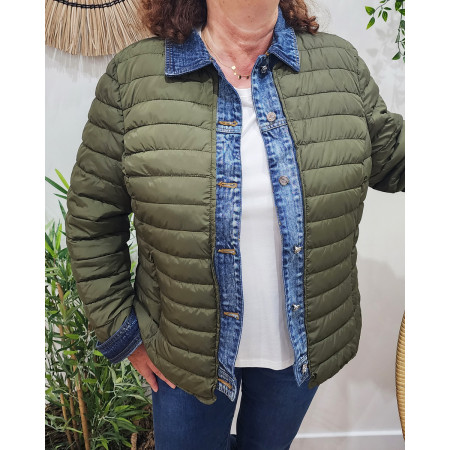 Doudoune femme kaki rebords jeans