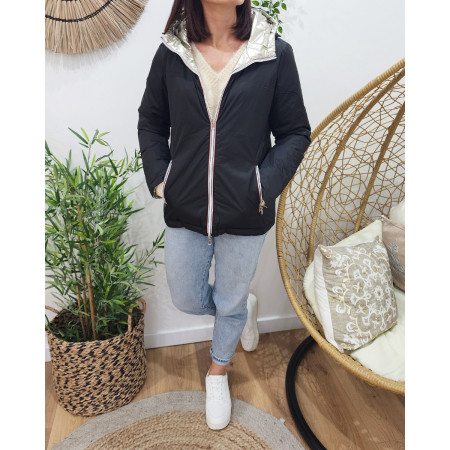 Parka doudoune femme courte épaisse réversible noire et dorée