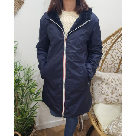 Parka femme bleu marine réversible fausse fourrure Armanda