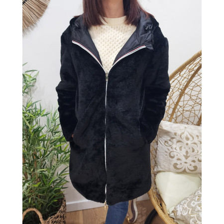Parka femme noire réversible fausse fourrure Armanda