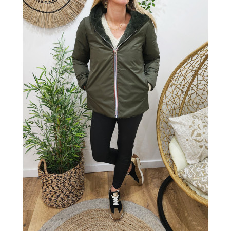 Parka femme réversible kaki fausse fourrure Zola