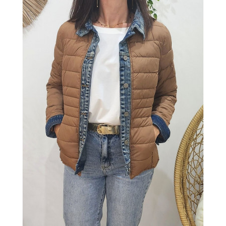 Doudoune femme camel rebords jeans
