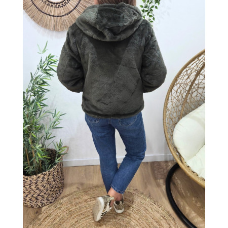 Parka femme kaki matelassée réversible fausse fourrure Esma