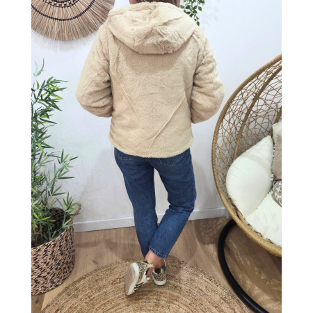 Parka femme dorée matelassée réversible fausse fourrure beige Esma