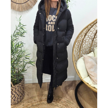Doudoune longue femme noire à capuche Amélia