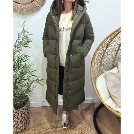 Doudoune longue femme kaki à capuche Amélia