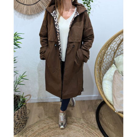 Parka femme longue esprit trench marron Nola