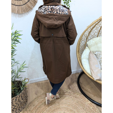 Parka femme longue esprit trench marron Nola