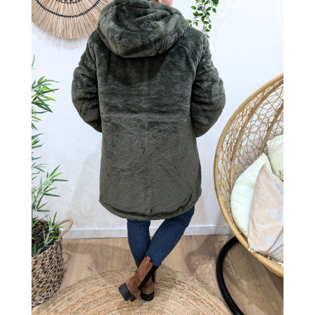 Parka longue femme kaki matelassée réversible fausse fourrure Lioba