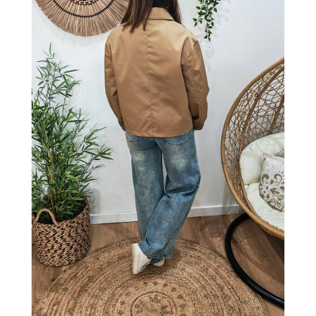 Manteau femme trench court camel manches et doublure à carreaux
