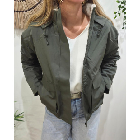 Parka femme kaki fourrée beige Florbela