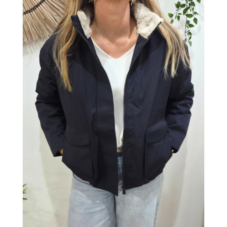 Parka femme marine fourrée beige Florbela