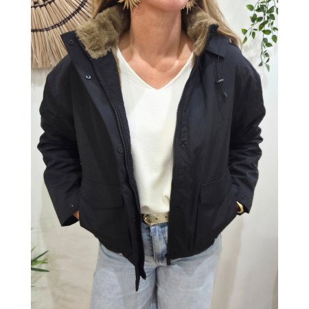 Parka femme noire fourrée camel Florbela