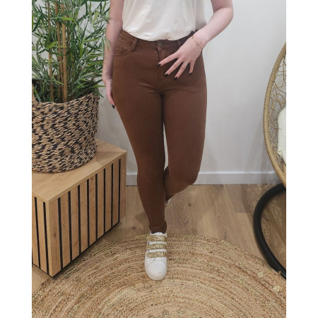 Pantalon femme marron skinny taille haute