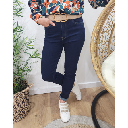 Jean femme brut bleu foncé coupe confort