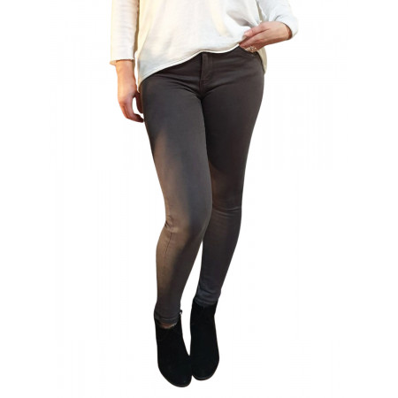 Pantalon femme gris foncé skinny push up taille haute
