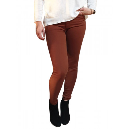 Pantalon femme marron slim push up taille haute
