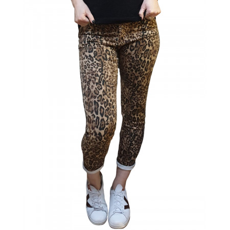 Pantalon slim léopard marron