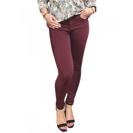 Pantalon femme slim prune taille haute