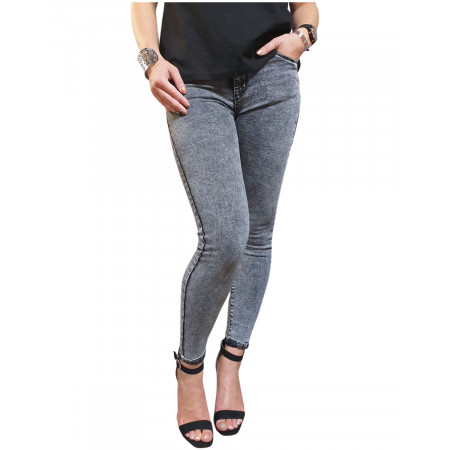 Jeans slim gris foncé délavé taille haute push up