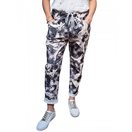 Pantalon fluide noir et blanc fantaisie