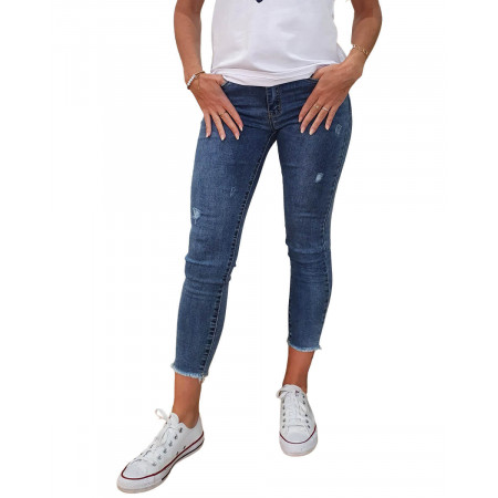 Jean skinny push up taille haute à ourlet effiloché