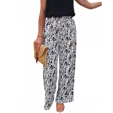 Pantalon fluide taille haute noir et blanc