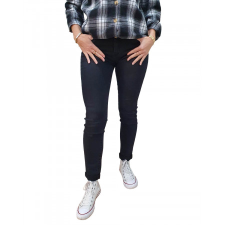Jean femme noir slim coupe confort effet légèrement délavé