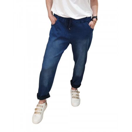 Pantalon fluide élastique jean foncé délavé