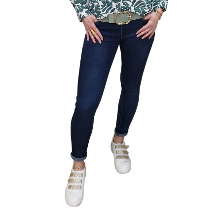 Jean foncé légèrement délavé skinny push up taille haute