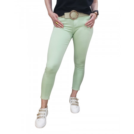 Pantalon vert clair 7/8 skinny taille haute