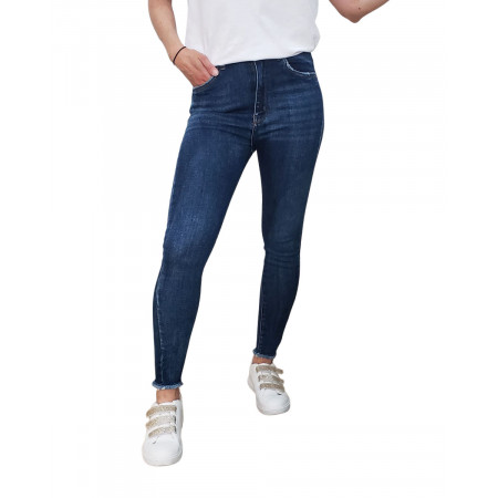 Jean femme 7/8 foncé légèrement délavé skinny push up taille haute