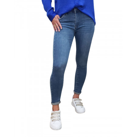 Jean femme clair légèrement délavé skinny push up taille haute