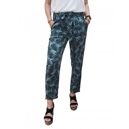 Pantalon fluide Ines noir et vert