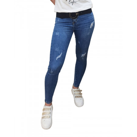 Jean femme effet usé skinny taille haute