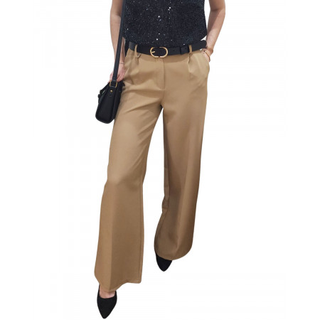 Pantalon femme camel taille haute