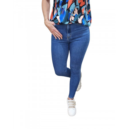 Jean femme bleu foncé légèrement délavé skinny taille haute
