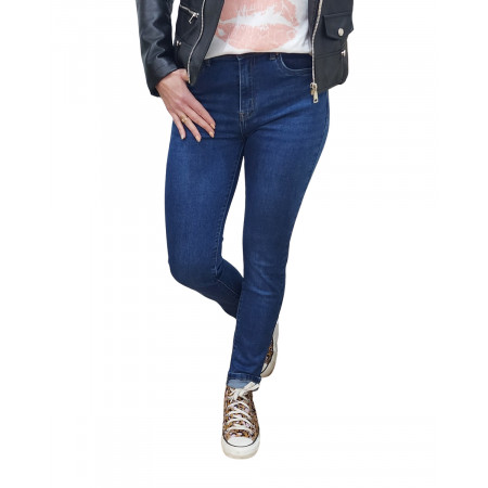 Jean femme bleu foncé slim coupe confort poches effet abimé