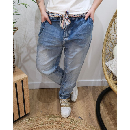 Jean élastique grande taille ceinture brodée Cathy