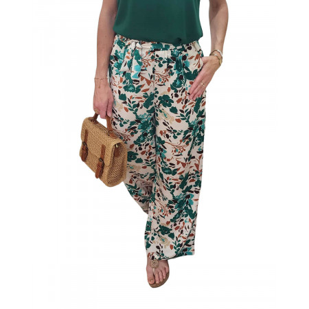 Pantalon femme fluide vert écru et marron Joelle