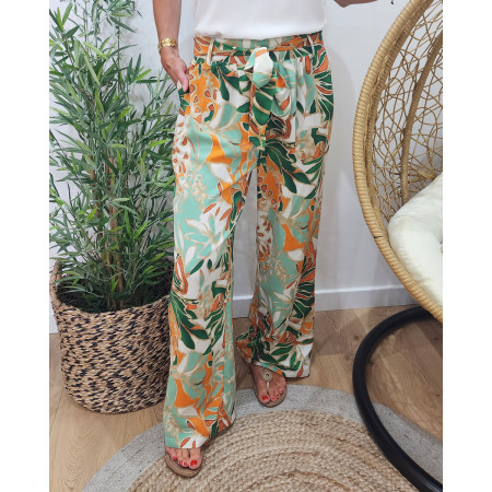 Pantalon femme fluide vert orange Joanna