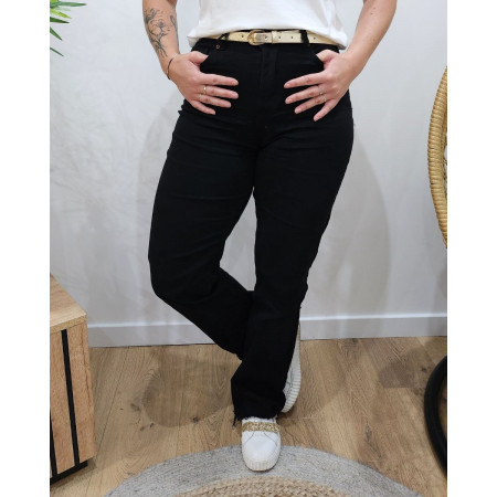 Pantalon femme noir taille haute évasé Wide leg